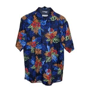 Tommy Bahama Royal Botanic Ocean Deep Blue Floral Short Sleeve Shirt Size Medium